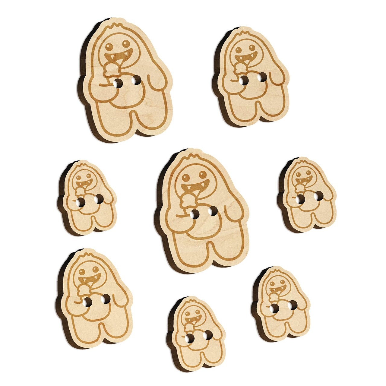 Yeti Abominable Snowman Eating Ice Cream Wood Buttons for Sewing Knitting Crochet DIY Craft
